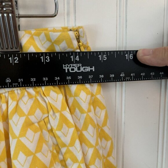 Downeast Womens Small A-line Skirt Yellow White Chevron Pockets Lined Side Zip - Picture 10 of 12